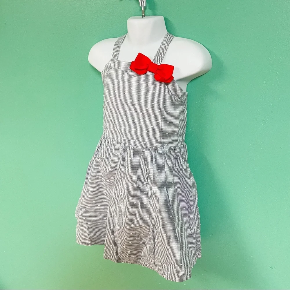 Gymboree Chambray Blue Polka Dot Bow Cross Back Festive Dress Girls Size 4